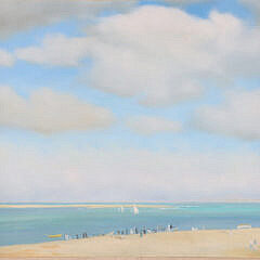 Contemporary Oil on Board “Beach Scene” D.L. Meyer