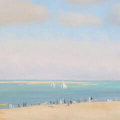 Contemporary Oil on Board “Beach Scene” D.L. Meyer