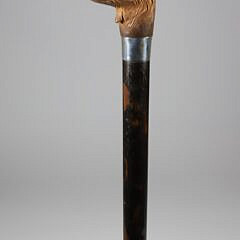 Mechanical Polychromed Carved Wood German Shephard Walking Stick, 19th Century