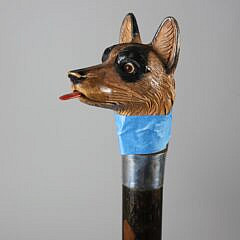 Mechanical Polychromed Carved Wood German Shephard Walking Stick, 19th Century