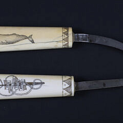 Two Scrimshaw Handled Filleting Knives, 19th Century
