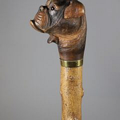 Mechanical Carved Wood Bulldog Walking Stick