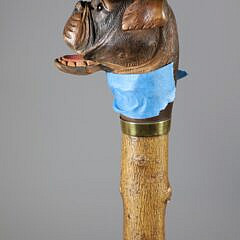 Mechanical Carved Wood Bulldog Walking Stick
