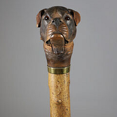 Mechanical Carved Wood Bulldog Walking Stick