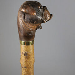 Mechanical Carved Wood Bulldog Walking Stick