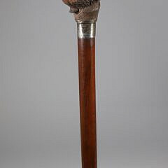 Mechanical Carved Wood Monkey Head Walking Stick, 19th Century