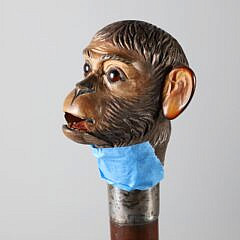 Mechanical Carved Wood Monkey Head Walking Stick, 19th Century