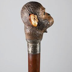 Mechanical Carved Wood Monkey Head Walking Stick, 19th Century
