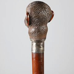 Mechanical Carved Wood Monkey Head Walking Stick, 19th Century