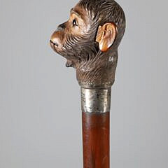 Mechanical Carved Wood Monkey Head Walking Stick, 19th Century