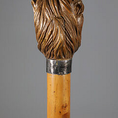 Mechanical Carved Wood Lion’s Head Walking Stick, 19th Century