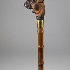 Mechanical Carved Wood Boxer Dog Walking Stick, 19th Century