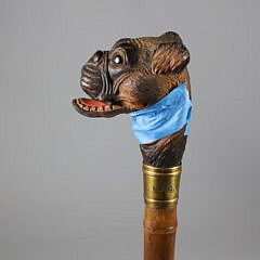 Mechanical Carved Wood Boxer Dog Walking Stick, 19th Century