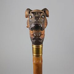 Mechanical Carved Wood Boxer Dog Walking Stick, 19th Century