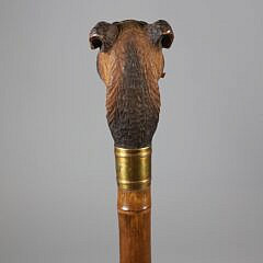 Mechanical Carved Wood Boxer Dog Walking Stick, 19th Century