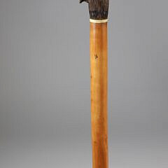 Mechanical Carved Wood Dog Head Walking Stick, 19th Century