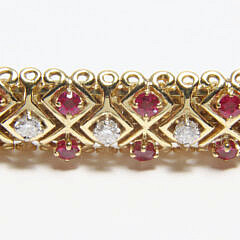 Vintage Cartier 18k Yellow Gold, Diamond, and Ruby Woven Bracelet