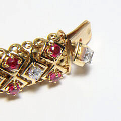 Vintage Cartier 18k Yellow Gold, Diamond, and Ruby Woven Bracelet