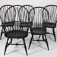 Set of Five Warren Chair Works Windsor Armchairs in Black Paint
