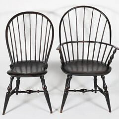 Set of Five Warren Chair Works Windsor Armchairs in Black Paint