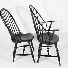 Set of Five Warren Chair Works Windsor Armchairs in Black Paint