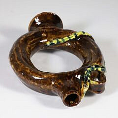 Antique Majolica “Ring” Jug with Wraparound Snake