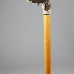 Mechanical Carved Polychromed Wood Hound Walking Stick