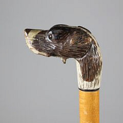 Mechanical Carved Polychromed Wood Hound Walking Stick