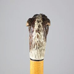 Mechanical Carved Polychromed Wood Hound Walking Stick