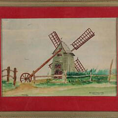 R. Woodbury Watercolor "Old Grist Mill, Nantucket",