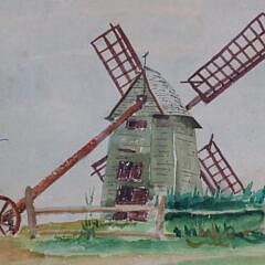 R. Woodbury Watercolor “Old Grist Mill, Nantucket”