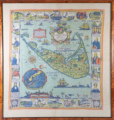 Tony Sarg Framed Linen Map of Nantucket Island