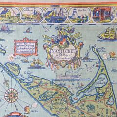 Tony Sarg Framed Linen Map of Nantucket Island