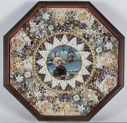 Ralph Cahoon & B.A. Woodman Octagonal Oil on Wood Roundel of a Mermaid