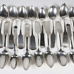 Group of 12 American Coin Silver Tablespoons and 4 German Spoons various makers, 19th Century