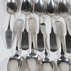 Group of 19 Coin Silver Tablespoons, Various Makers, 19th Century