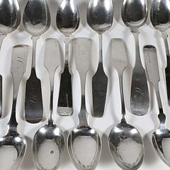 Group of 19 Coin Silver Tablespoons, Various Makers, 19th Century