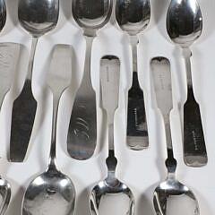 Group of 19 Coin Silver Tablespoons, Various Makers, 19th Century