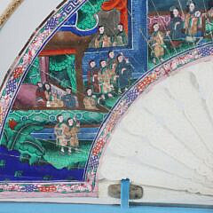 Chinese Export Painted Fan with 40 Figures, 19th Century