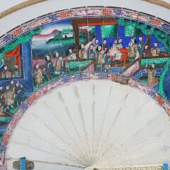 Chinese Export Painted Fan with 40 Figures, 19th Century