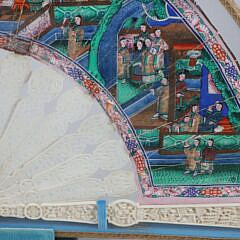Chinese Export Painted Fan with 40 Figures, 19th Century