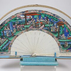 Chinese Export Painted Fan with 40 Figures, 19th Century