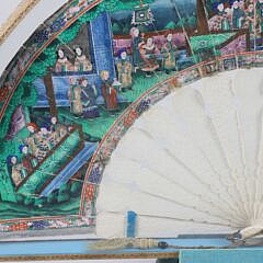 Chinese Export Painted Fan with 40 Figures, 19th Century