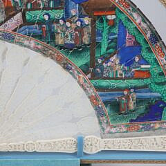 Chinese Export Painted Fan with 40 Figures, 19th Century