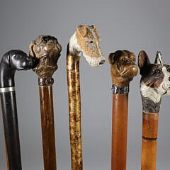 Collection of Five Carved Wood Various Dog