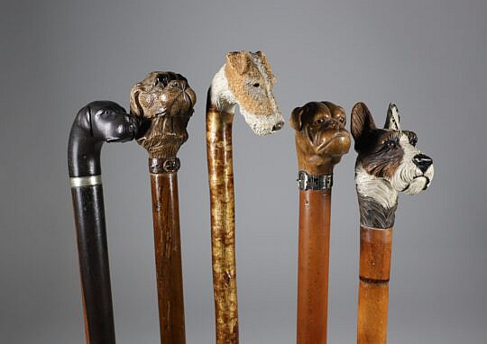 Collection of Five Carved Wood Various Dog