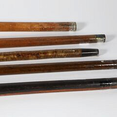 Collection of Five Carved Wood Various Dog’s Heads Walking Sticks