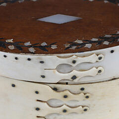 Whaleman Made Antique Whale Bone and Inlaid Wood Ditty Box, circa 1840