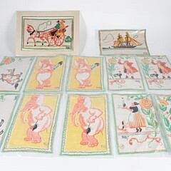 Twelve Vintage Tony Sarg (1880-1942) Whimsical Printed Linen Table Napkin
