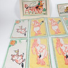Twelve Vintage Tony Sarg Whimsical Printed Linen Table Napkin